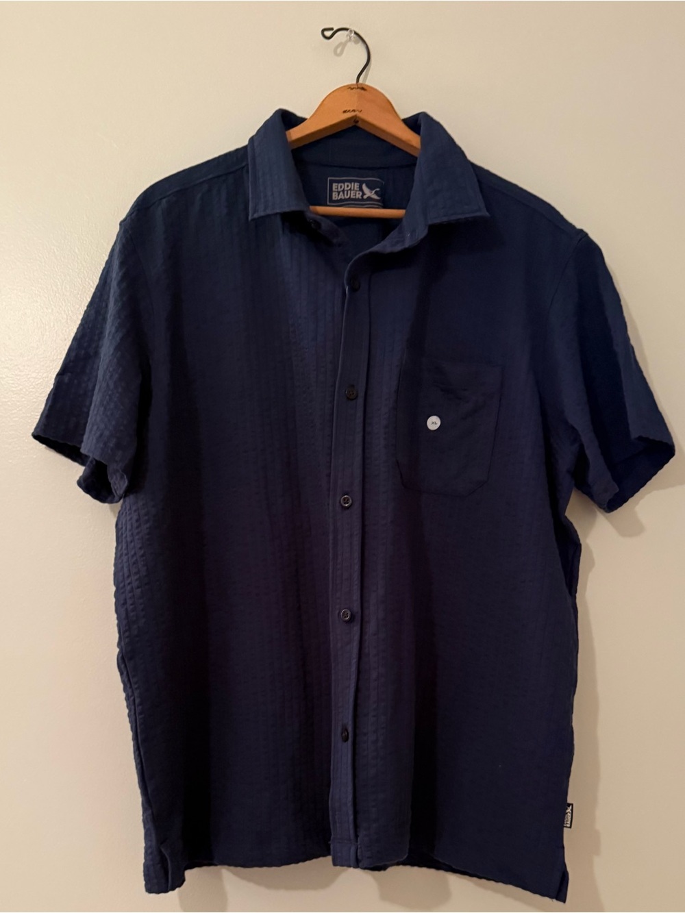 Eddie Bauer XL Navy Short-Sleeve Casual Button-Down Shirt NWT